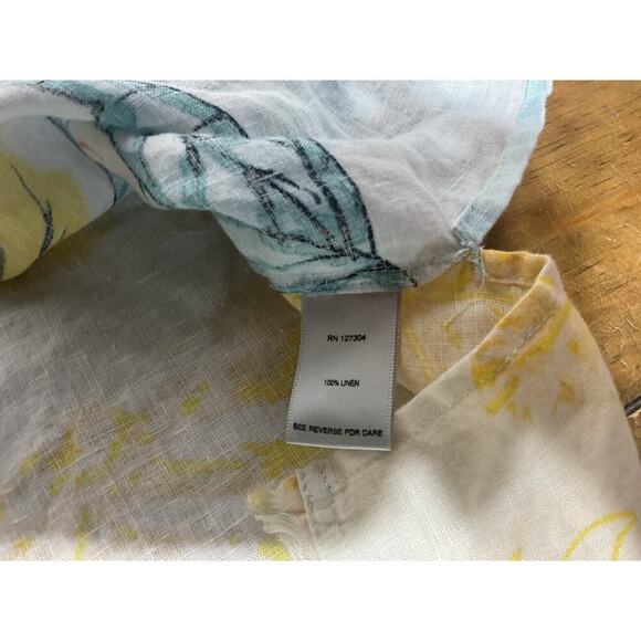 John Mark Womens Top Extra Large Linen Button Up Blouse Cinch Sleeves Art Boho - Picture 10 of 13